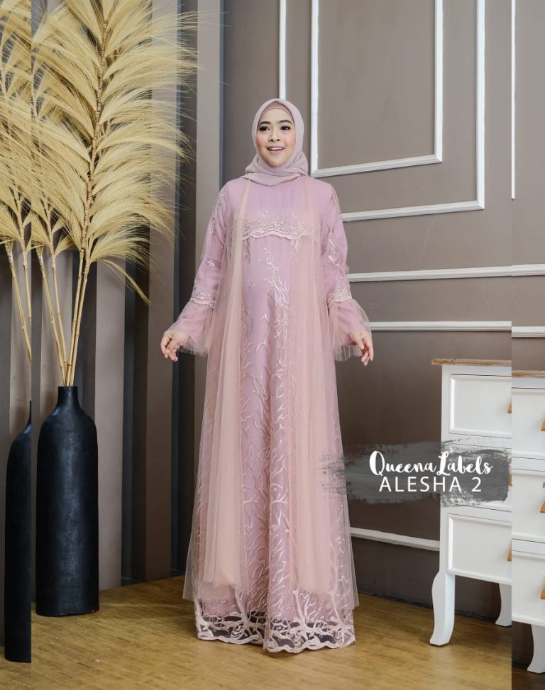 alesha dress vol  warna baby pink baju muslim gamis modern